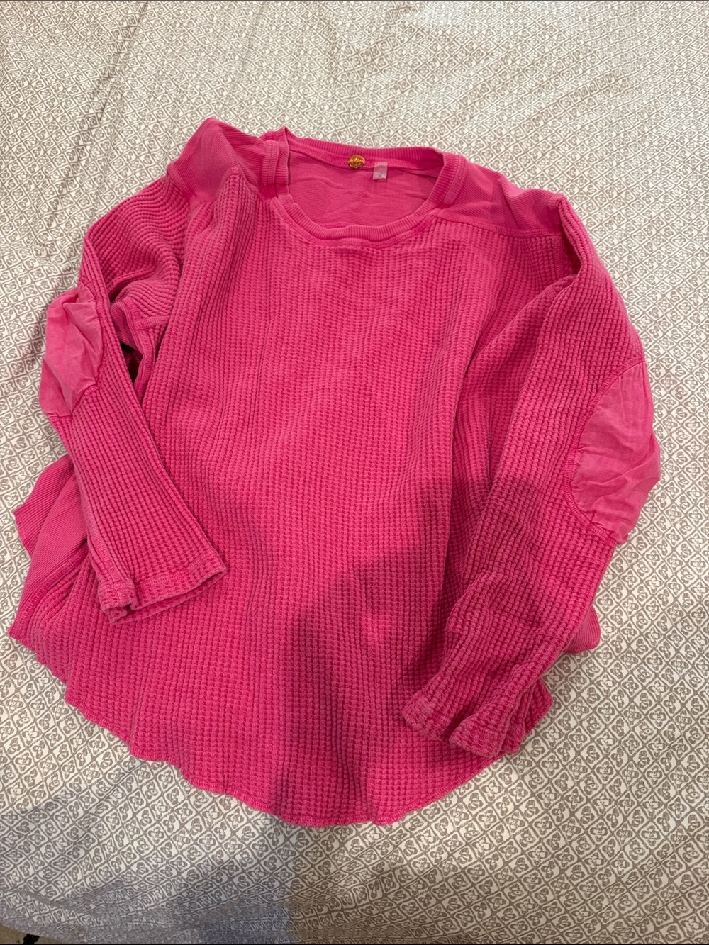 Free People Waffle-Knit Long Sleeve Top in Bright Pink